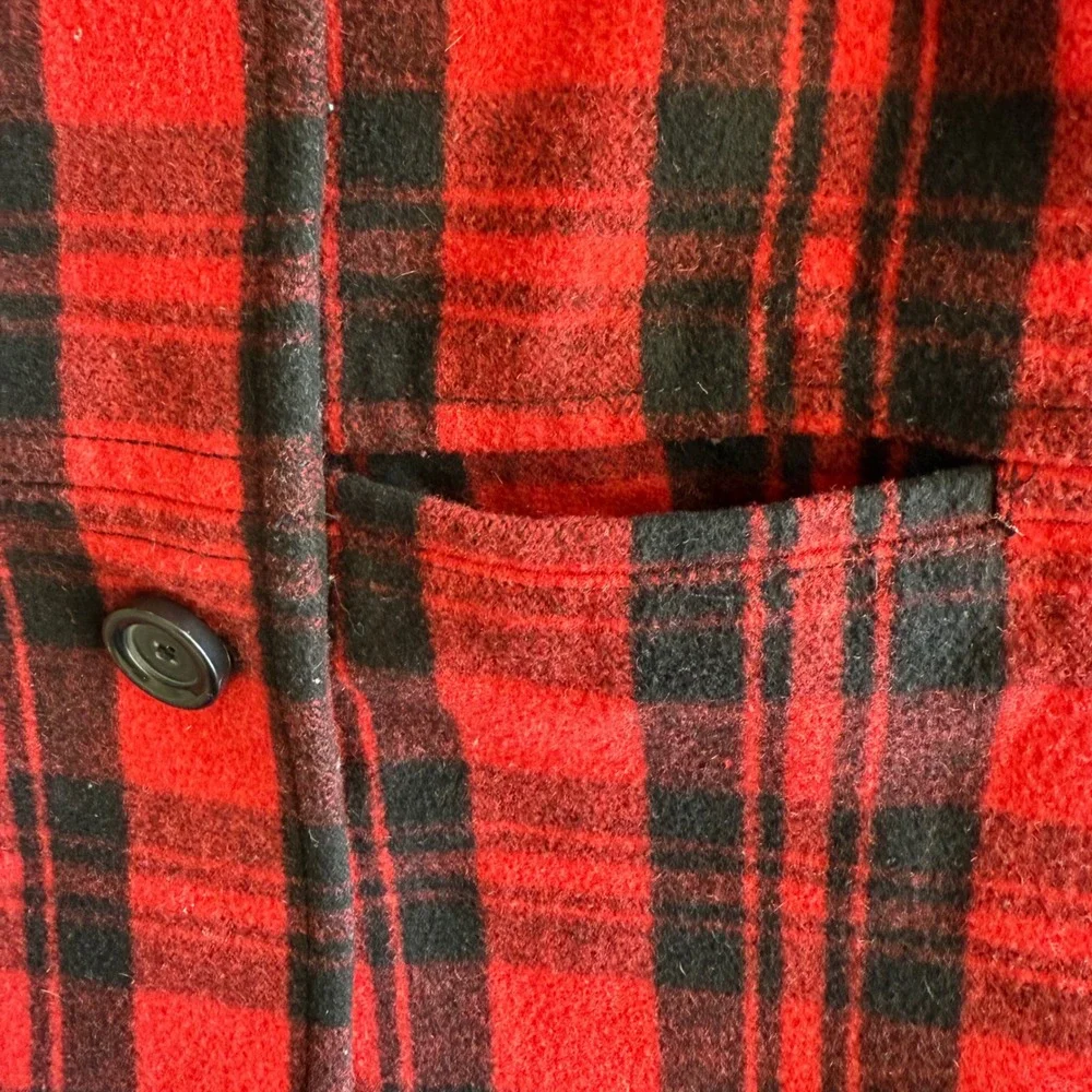 Kate Spade Saturday Wool Blend Scotch‎ Plaid Button Up Red Black Pea Coat wmn M